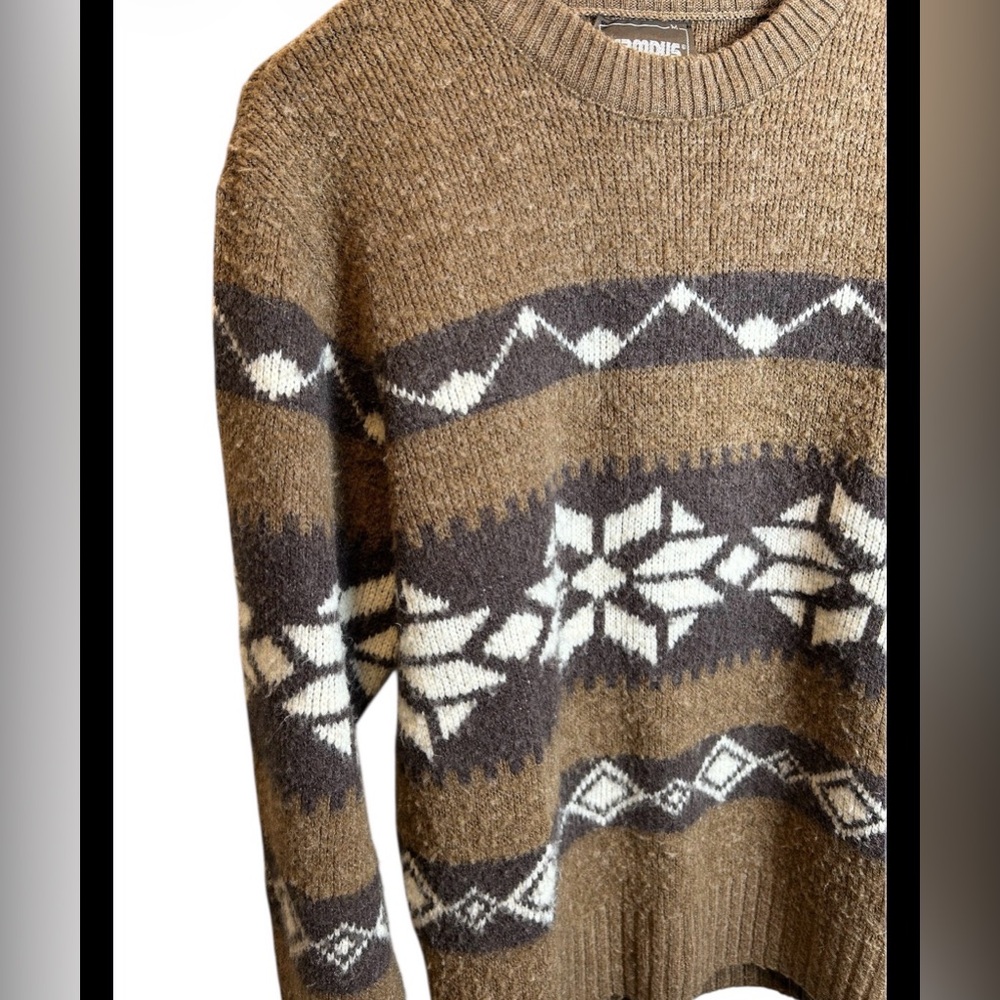 Vintage Brown Fair Isle Campus Sweater Made In USA Men’s Size Medium - Picture 2 of 5